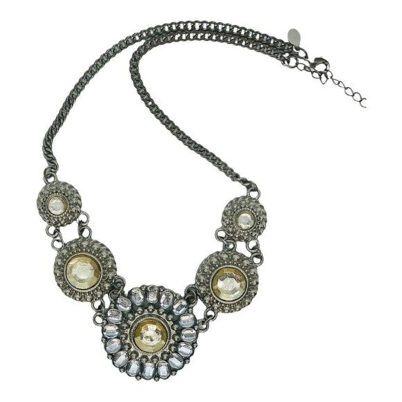 Vintage Silver Tone Statement Necklace Rhinestones Chain Extender Elegant Classi - Picture 1 of 3